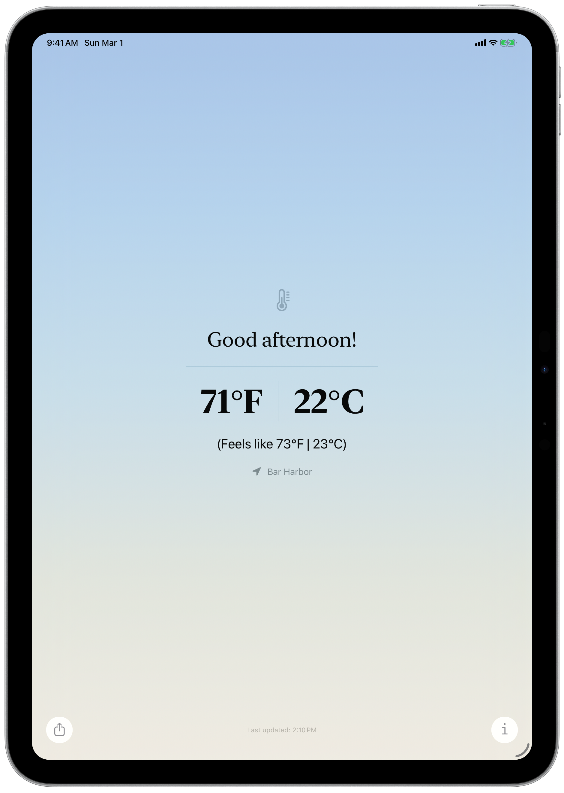 40 Below iPad screenshot in a warm midday light theme